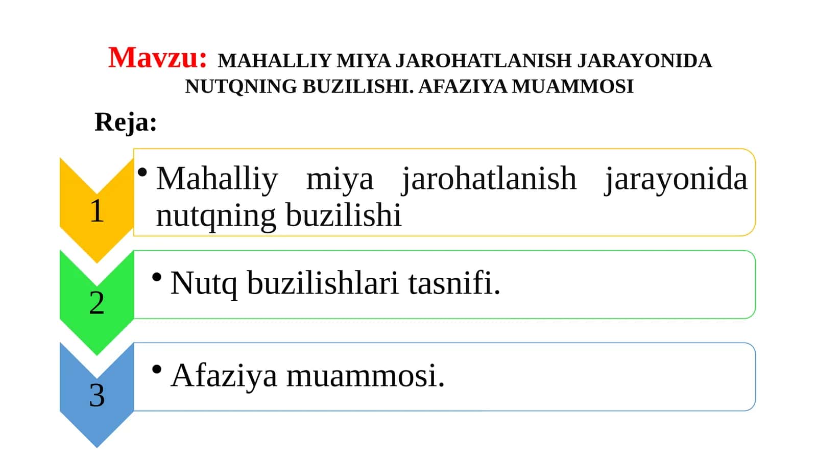 MAHALLIY MIYA JAROHATLANISH JARAYONIDA NUTQNING BUZILISHI. AFAZIYA MUAMMOSI 1