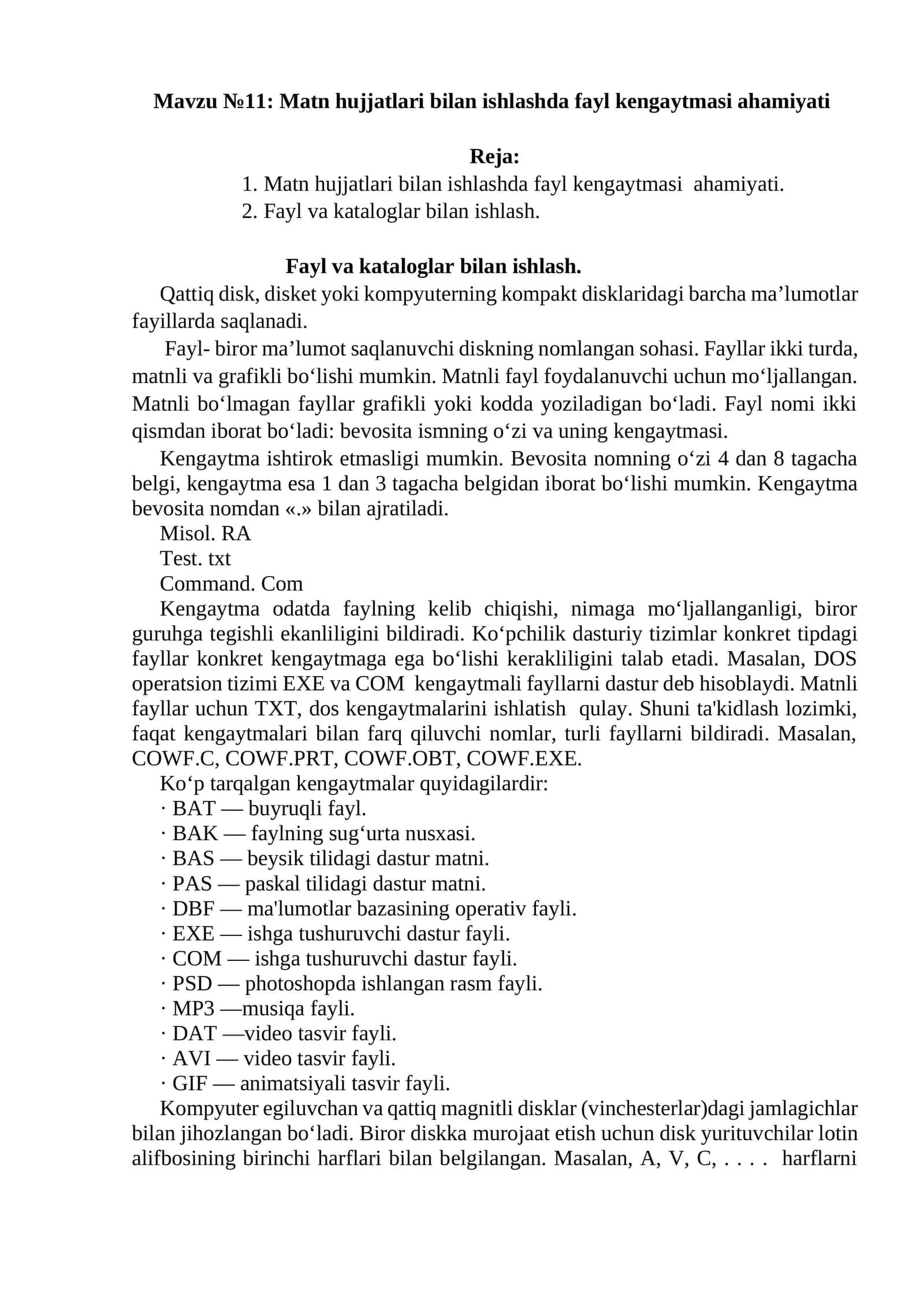 Matn hujjatlari bilan ishlashda fayl kengaytmasi ahamiyati 1