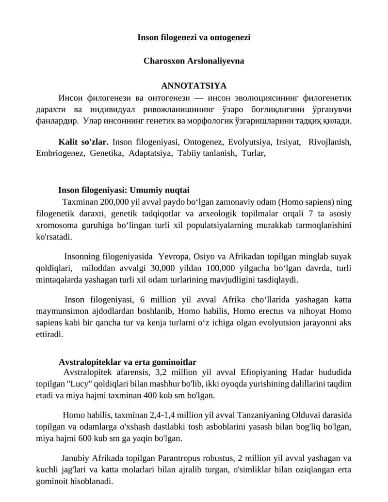 Inson filogenezi va ontogenezi 1