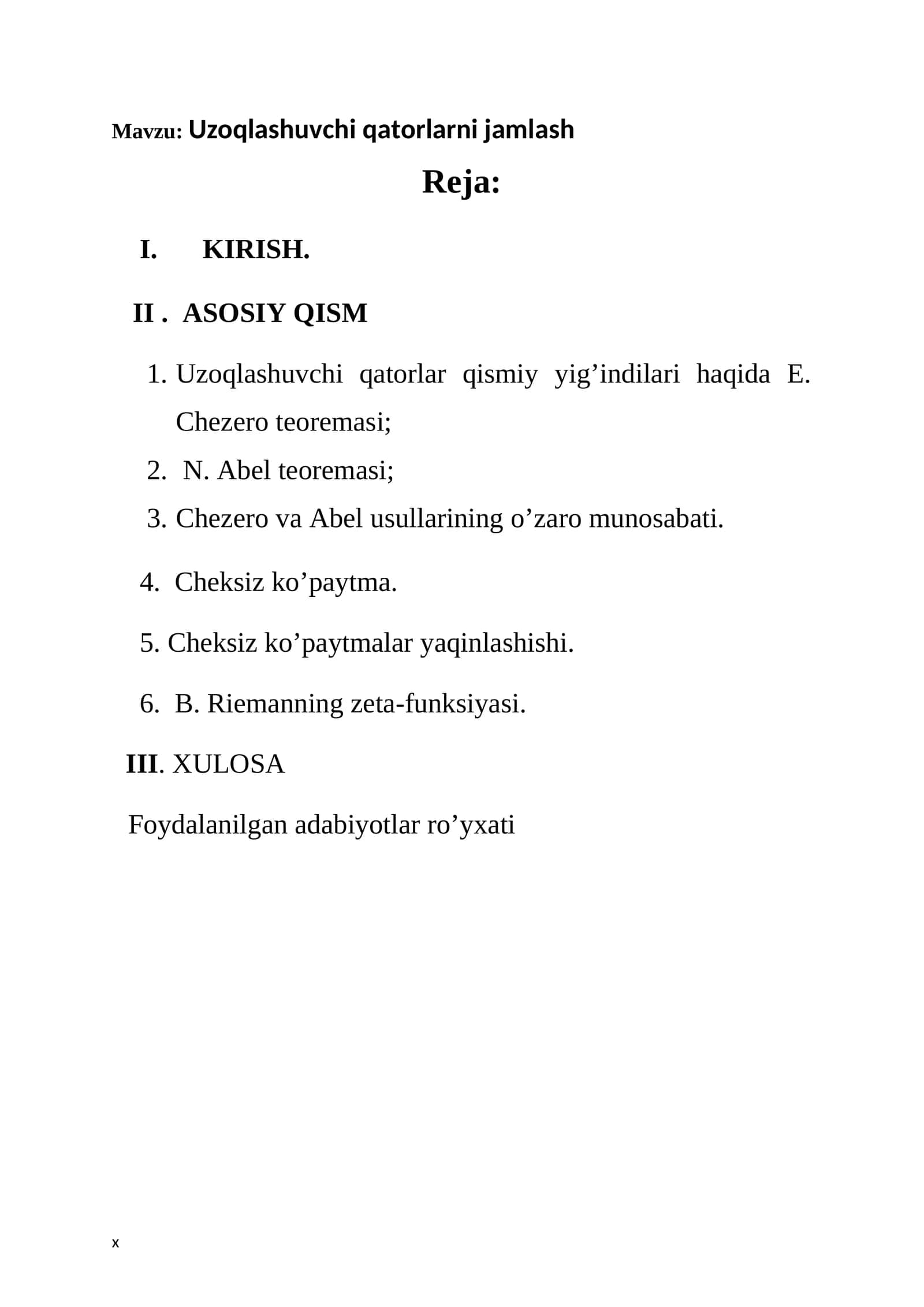 Uzoqlashuvchi qatorlarni jamlash 1