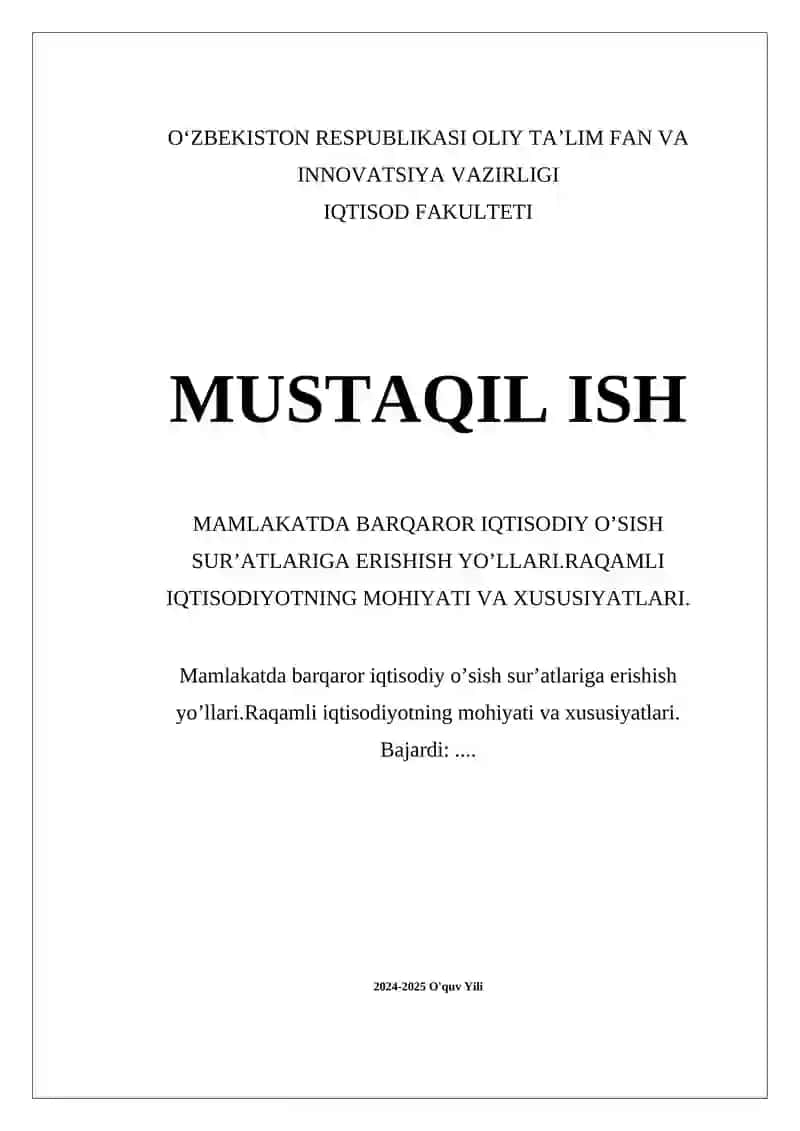 Raqamli iqtisodiyot va barqaror o'sish munosabati