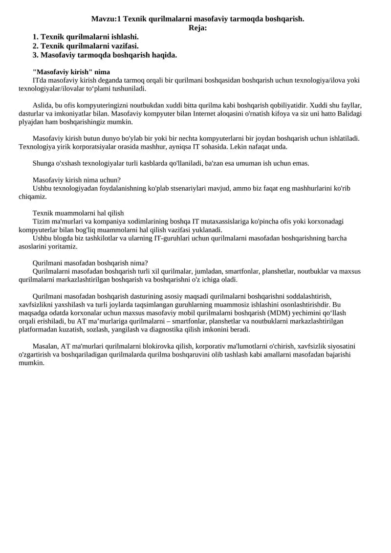 Texnik qurilmalarni masofaviy tarmoqda boshqarish 1