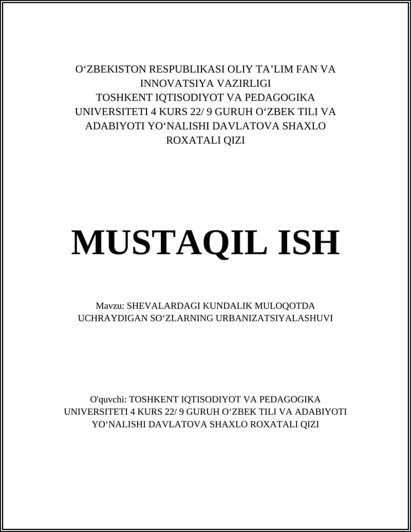 SHEVALARDAGI KUNDALIK MULOQOTDA UCHRAYDIGAN SOʻZLARNING URBANIZATSIYALASHUVI 1
