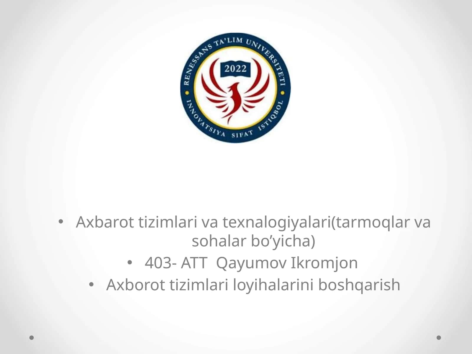Axborot tizimlari va texnologiyalari(tarmoqlar va sohalar bo’yicha) 1