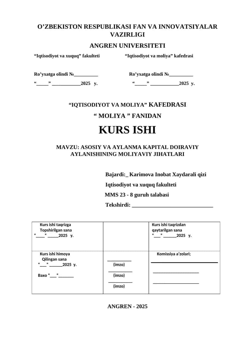 ASOSIY VA AYLANMA KAPITAL DOIRAVIY AYLANISHINING MOLIYAVIY JIHATLARI 1