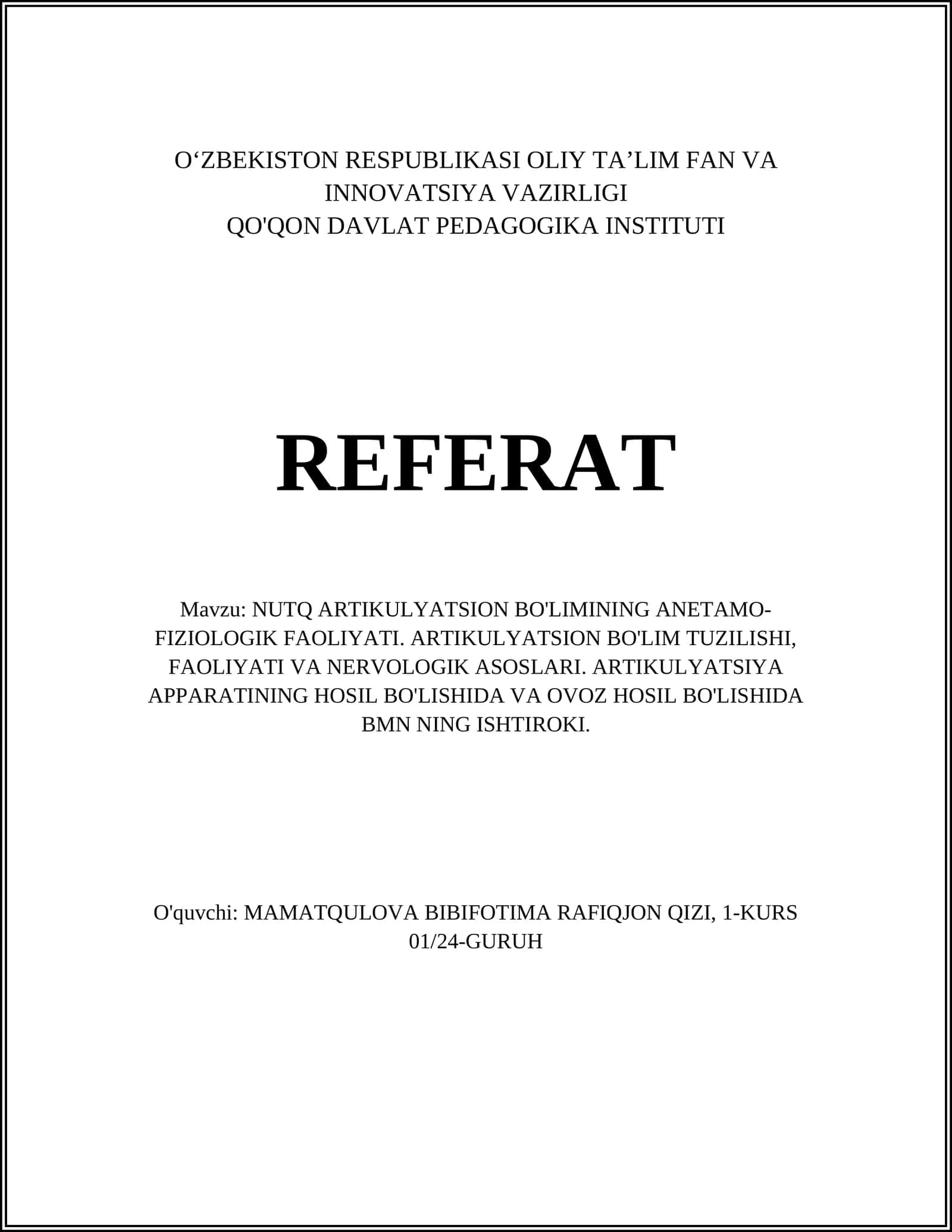 ARTIKULYATSION BO'LIMINING ANETAMO-FIZIOLOGIK FAOLIYATI 1