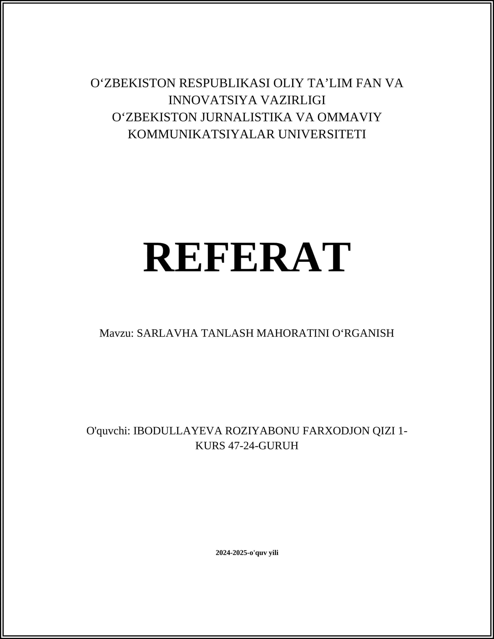 SARLAVHA TANLASH MAHORATINI OʻRGANISH 1