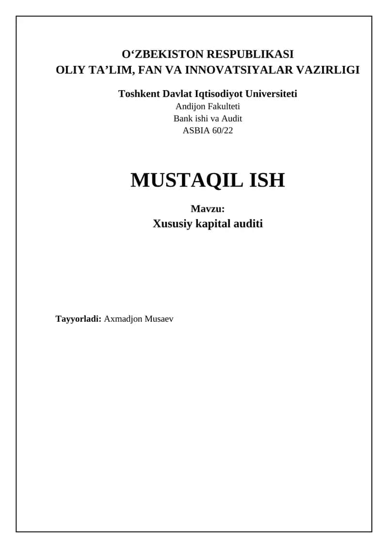 Xususiy kapital auditi 1