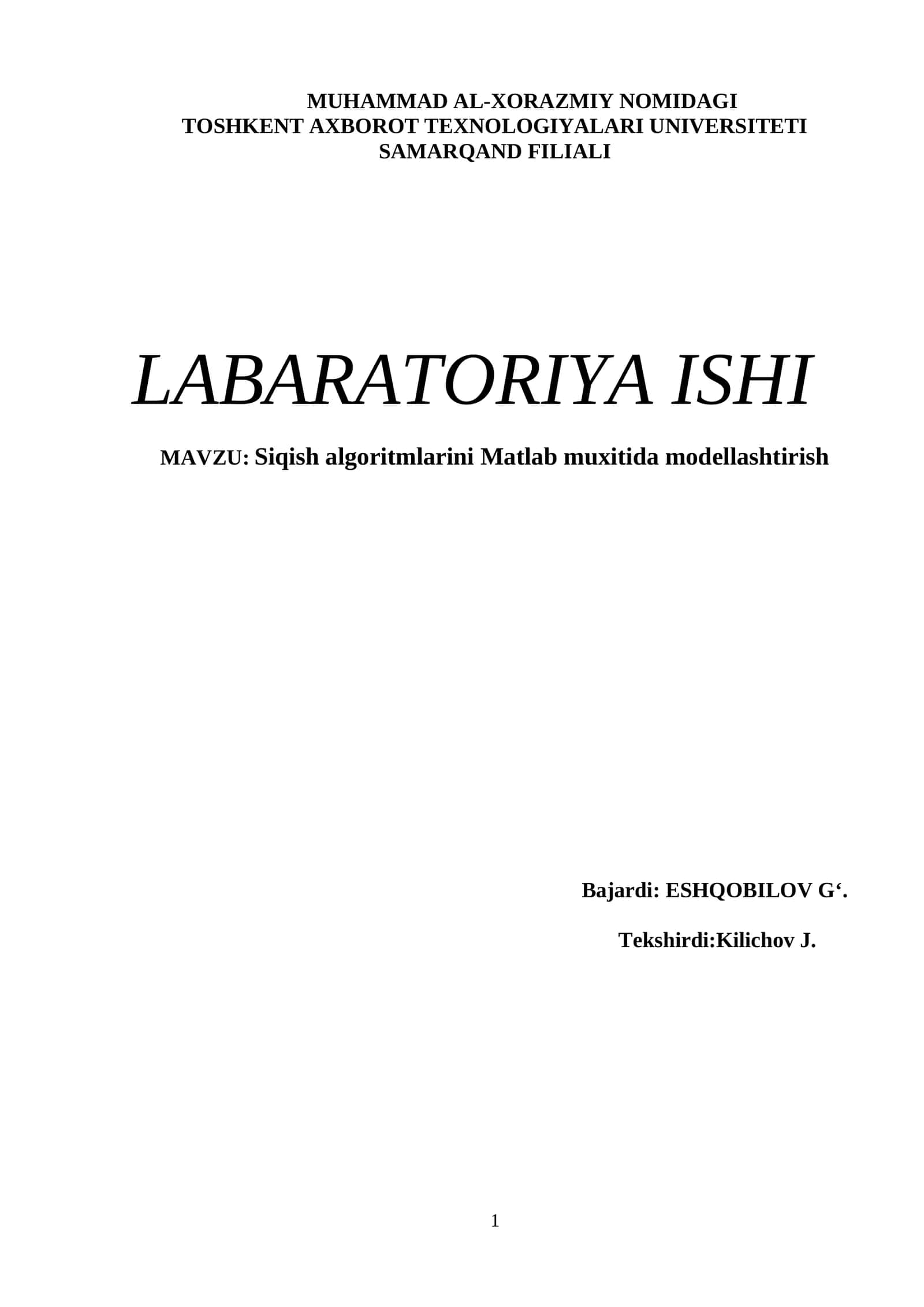 Siqish algoritmlarini Matlab muxitida modellashtirish 1