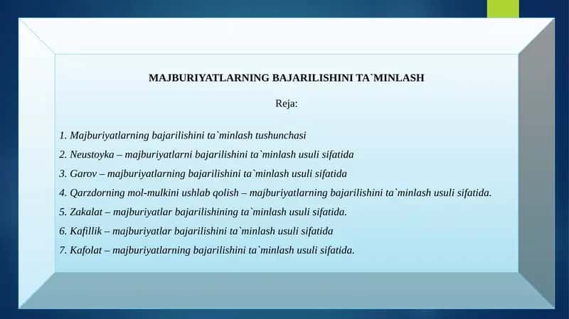 MAJBURIYATLARNING BAJARILISHINI TA`MINLASH 1