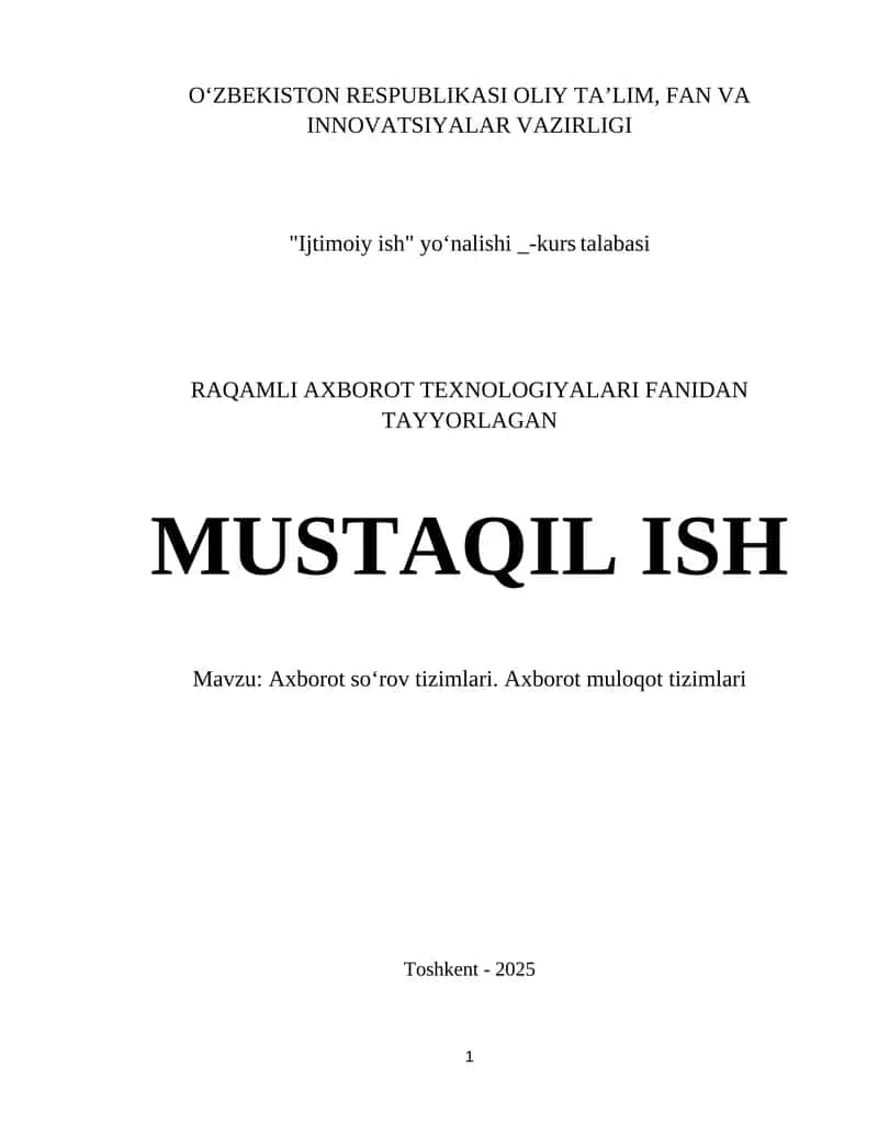 Axborot soʻrov tizimlari. Axborot muloqot tizimlari 1