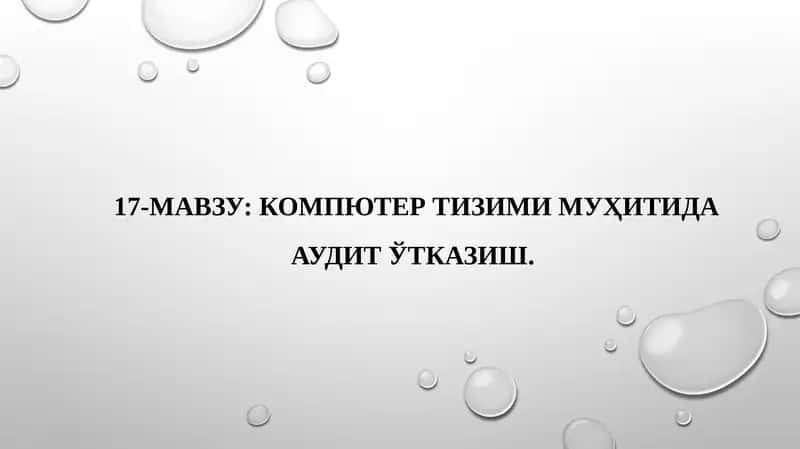 КОМПЮТЕР ТИЗИМИ МУҲИТИДА АУДИТ ЎТКАЗИШ 1