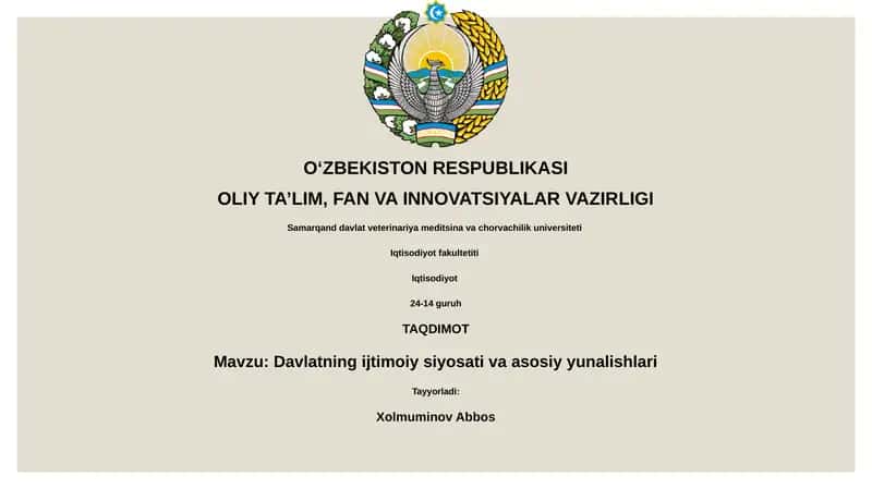 Davlatning ijtimoiy siyosati va asosiy yunalishlari 1