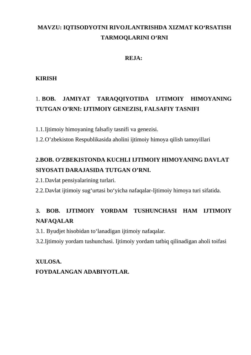 IQTISODYOTNI RIVOJLANTRISHDA XIZMAT KOʻRSATISH TARMOQLARINI OʻRNI 1