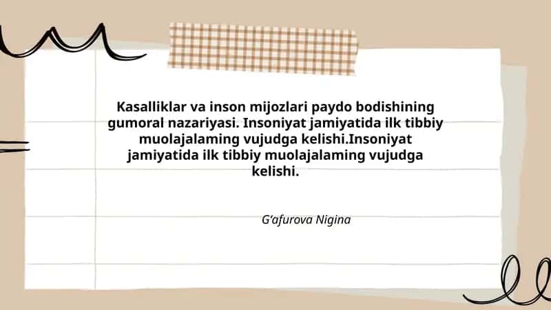 Kasalliklar va inson mijozlari paydo bodishining gumoral nazariyasi 1