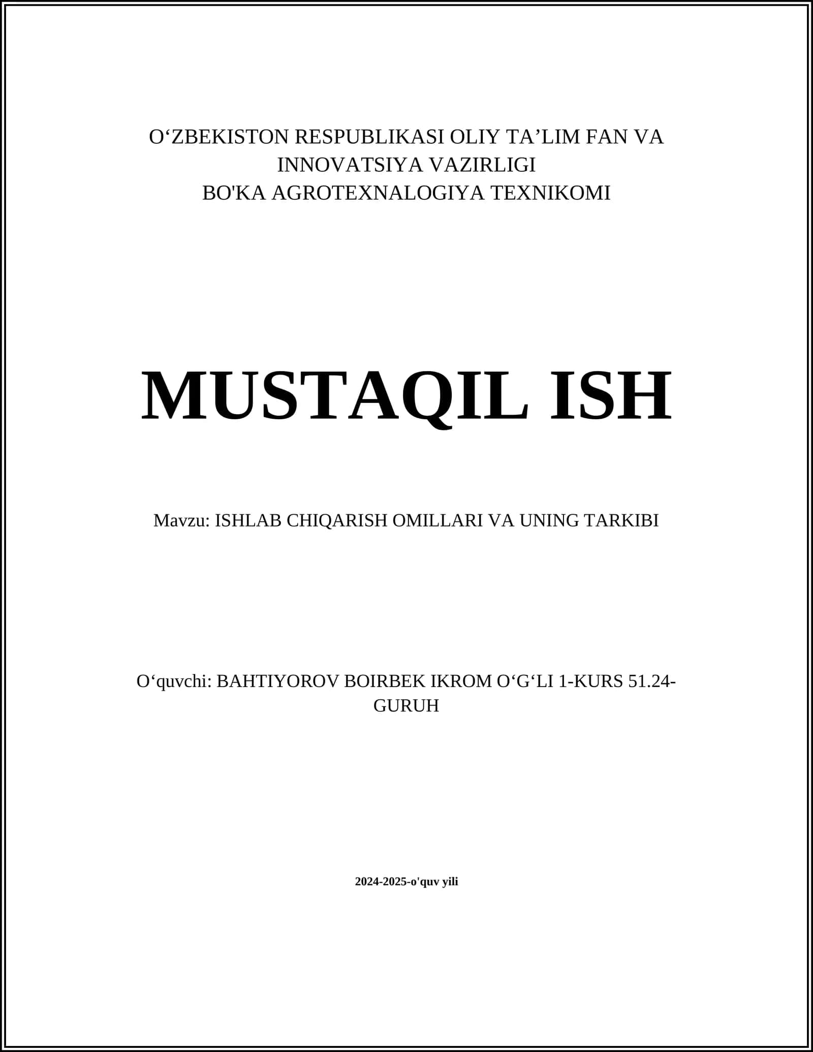 ISHLAB CHIQARISH OMILLARI VA UNING TARKIBI 1