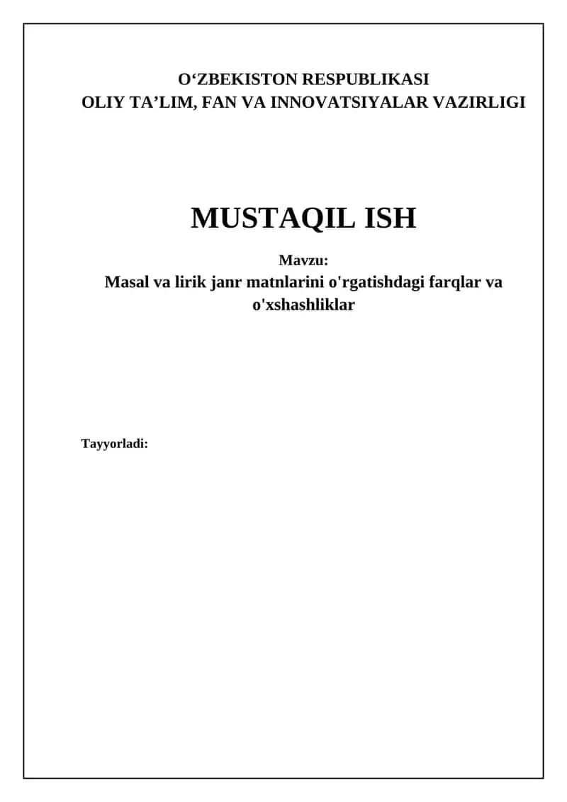 Masal va lirik janr matnlarini o'rgatishdagi farqlar va o'xshashliklar 1