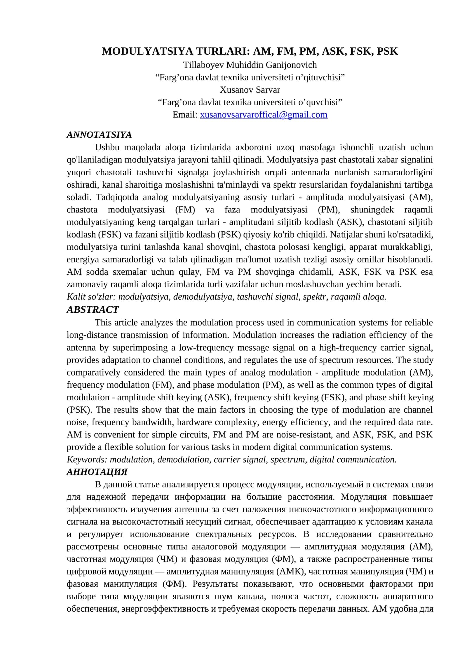 Modulyatsiya Turlari 1