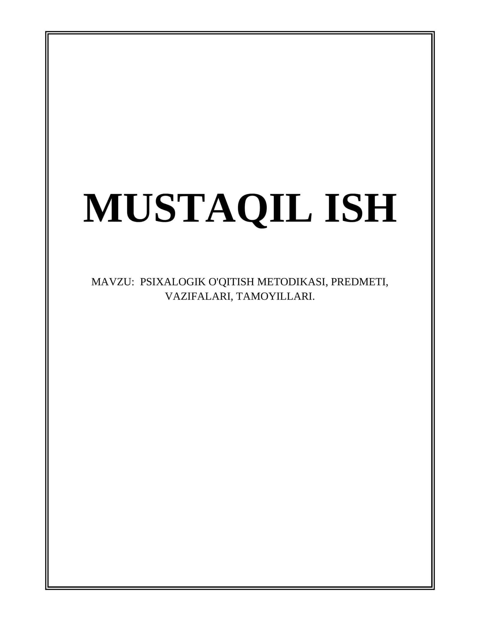 PSIXALOGIK O'QITISH METODIKASI 1