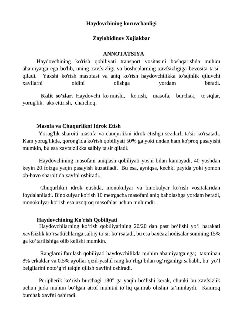 Haydovchining koruvchanligi 1