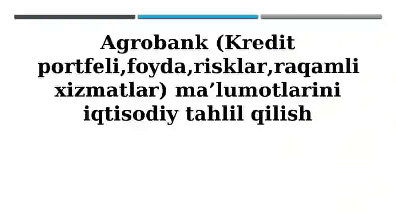 Agrobank (Kredit portfeli,foyda,risklar,raqamli xizmatlar) ma’lumotlarini iqtisodiy tahlil qilish