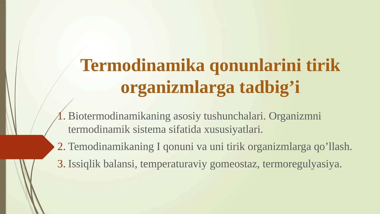 Termodinamika qonunlarini tirik organizmlarga tadbig’i 1