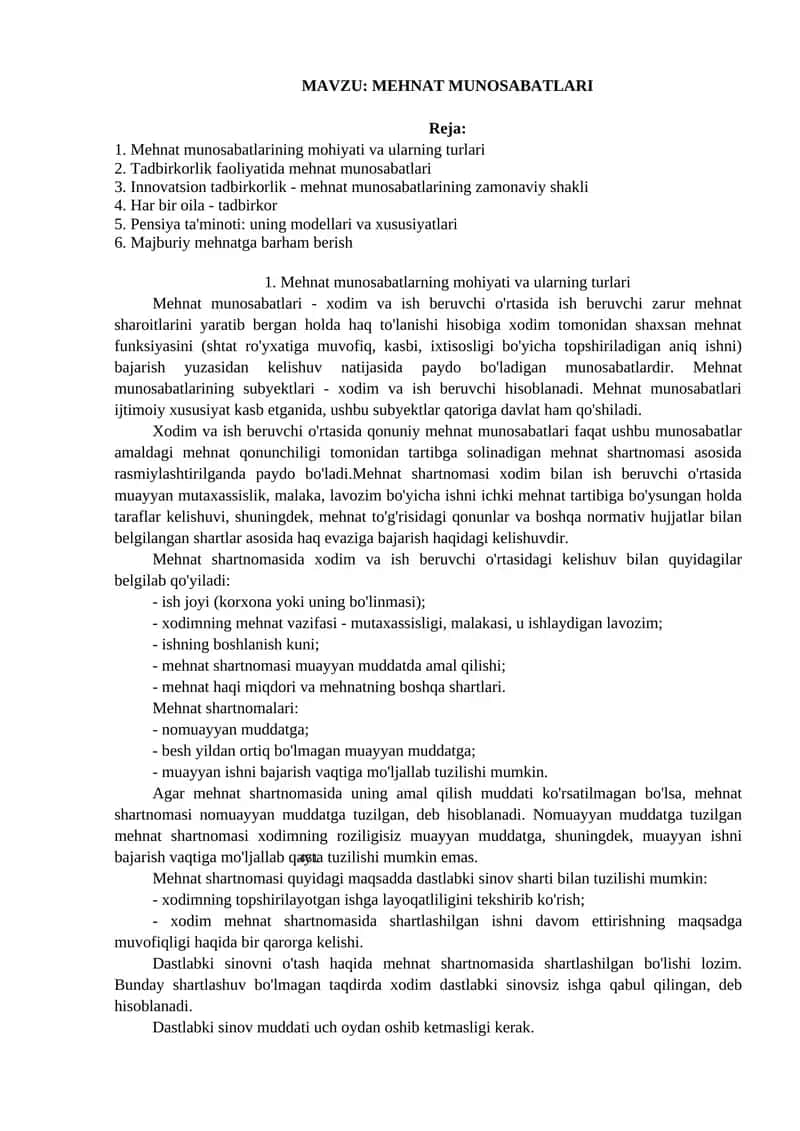 MEHNAT MUNOSABATLARI 1