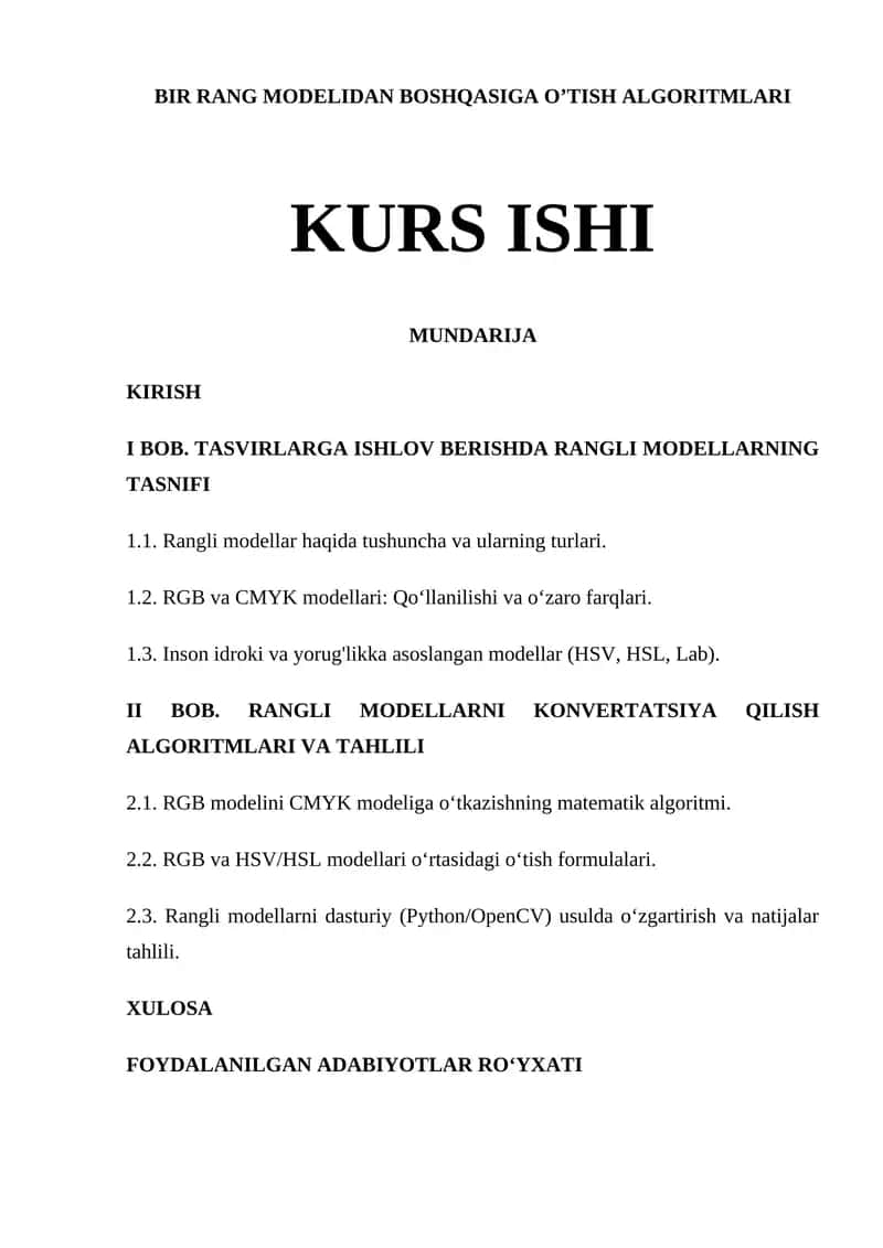 BIR RANG MODELIDAN BOSHQASIGA O’TISH ALGORITMLARI 1