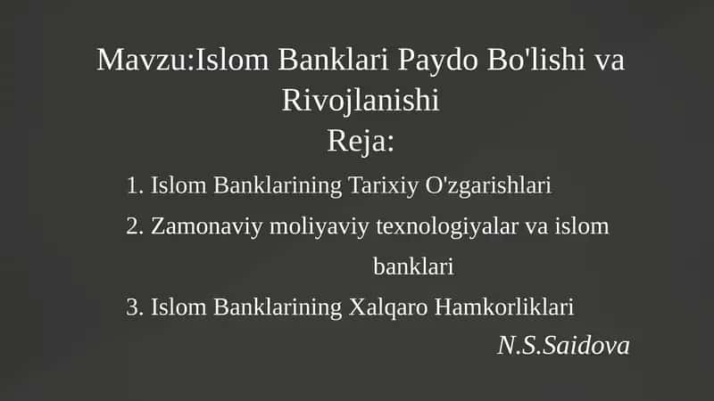 Islom Banklari Paydo Bo'lishi va Rivojlanishi 1