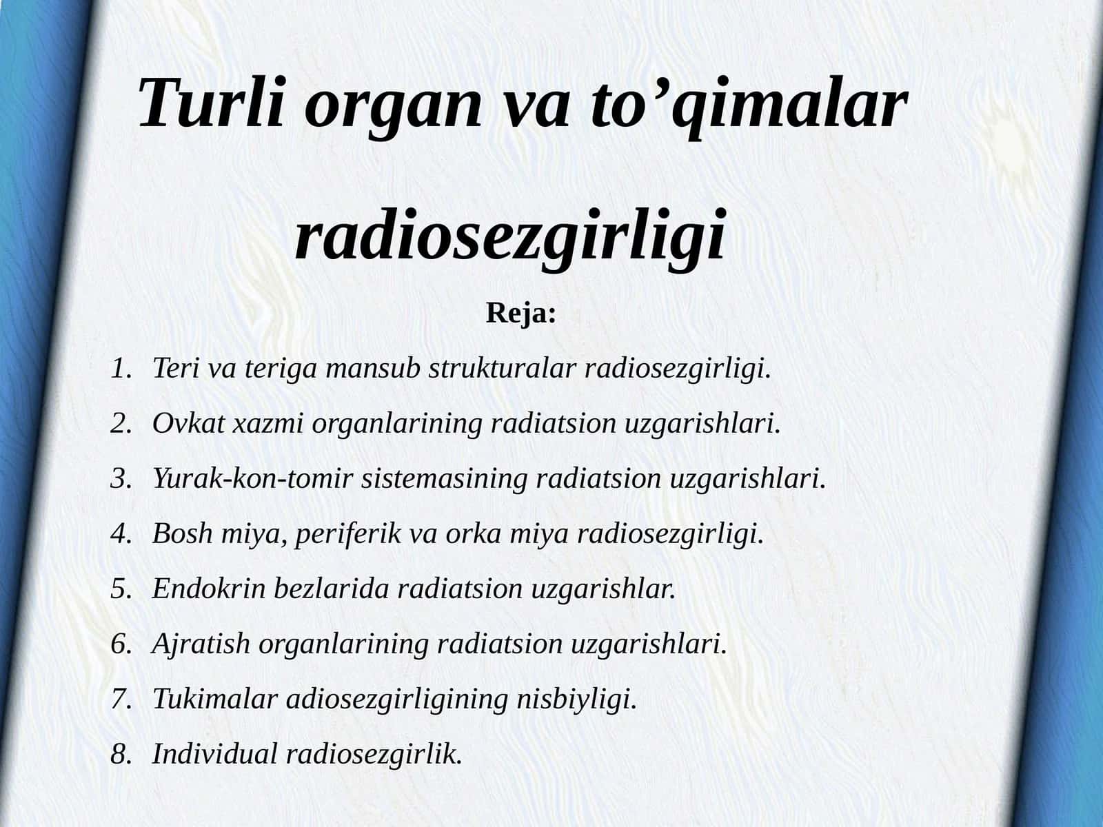 Turli organ va to’qimalar radiosezgirligi 1