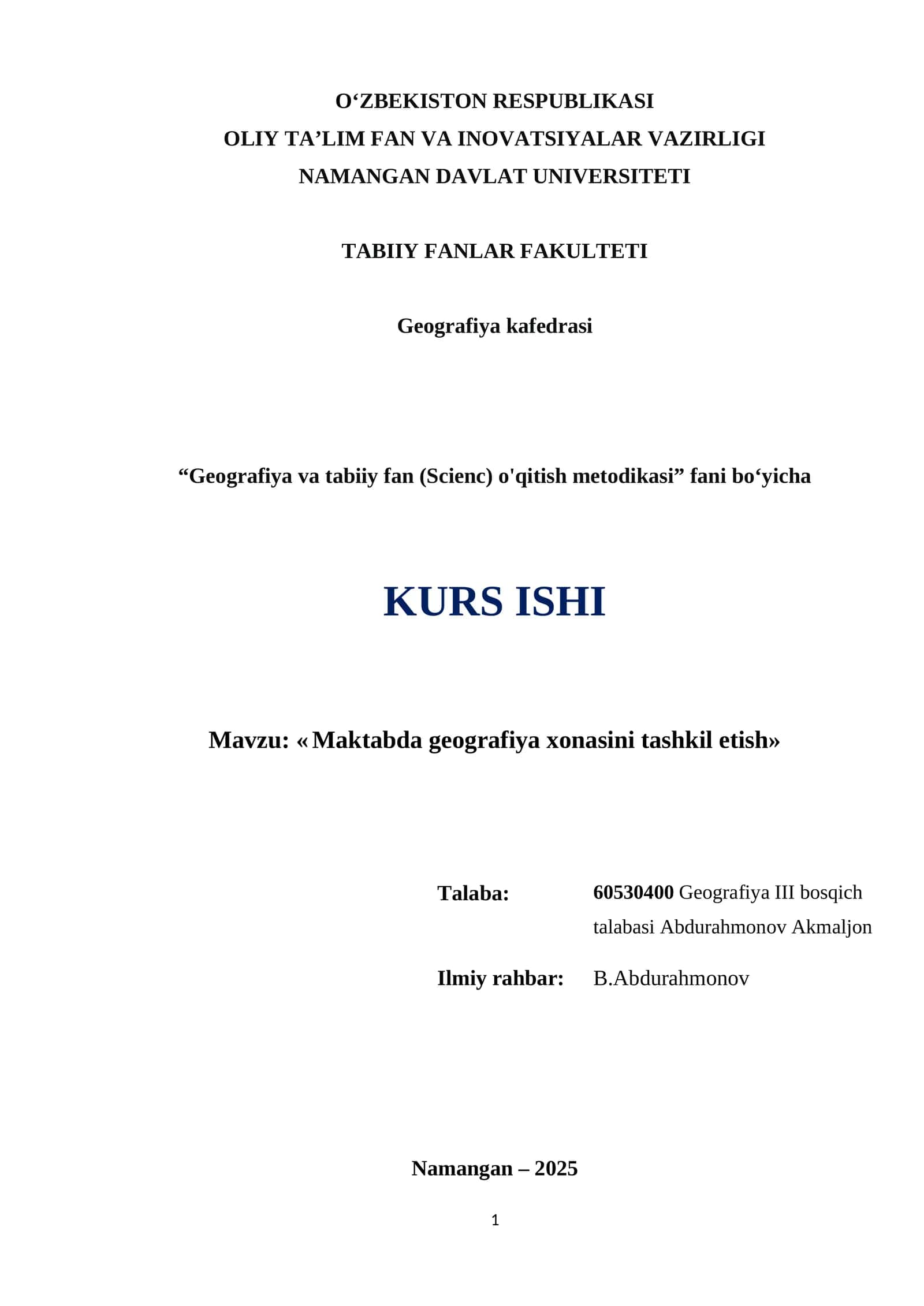 Maktabda geografiya xonasini tashkil etish 1