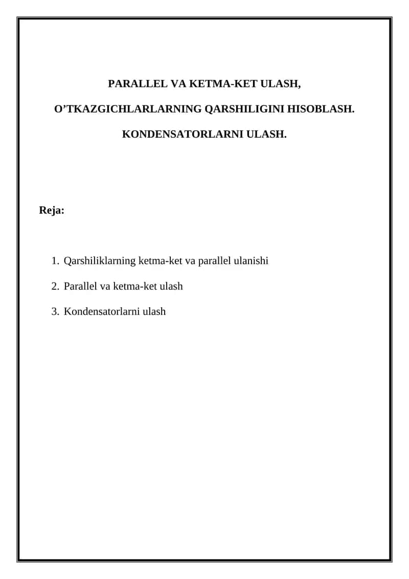 Parallеl va ketma-kеt ulash, O’TKAZGICHLARLARNING QARSHILIGINI HISOBLASH 1