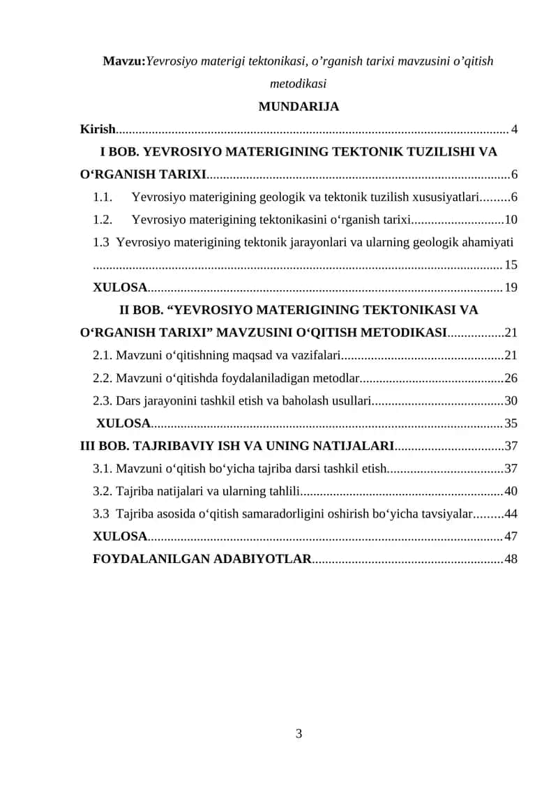 Yevrosiyo materigi tektonikasi, o’rganish tarixi mavzusini o’qitish metodikasi 1