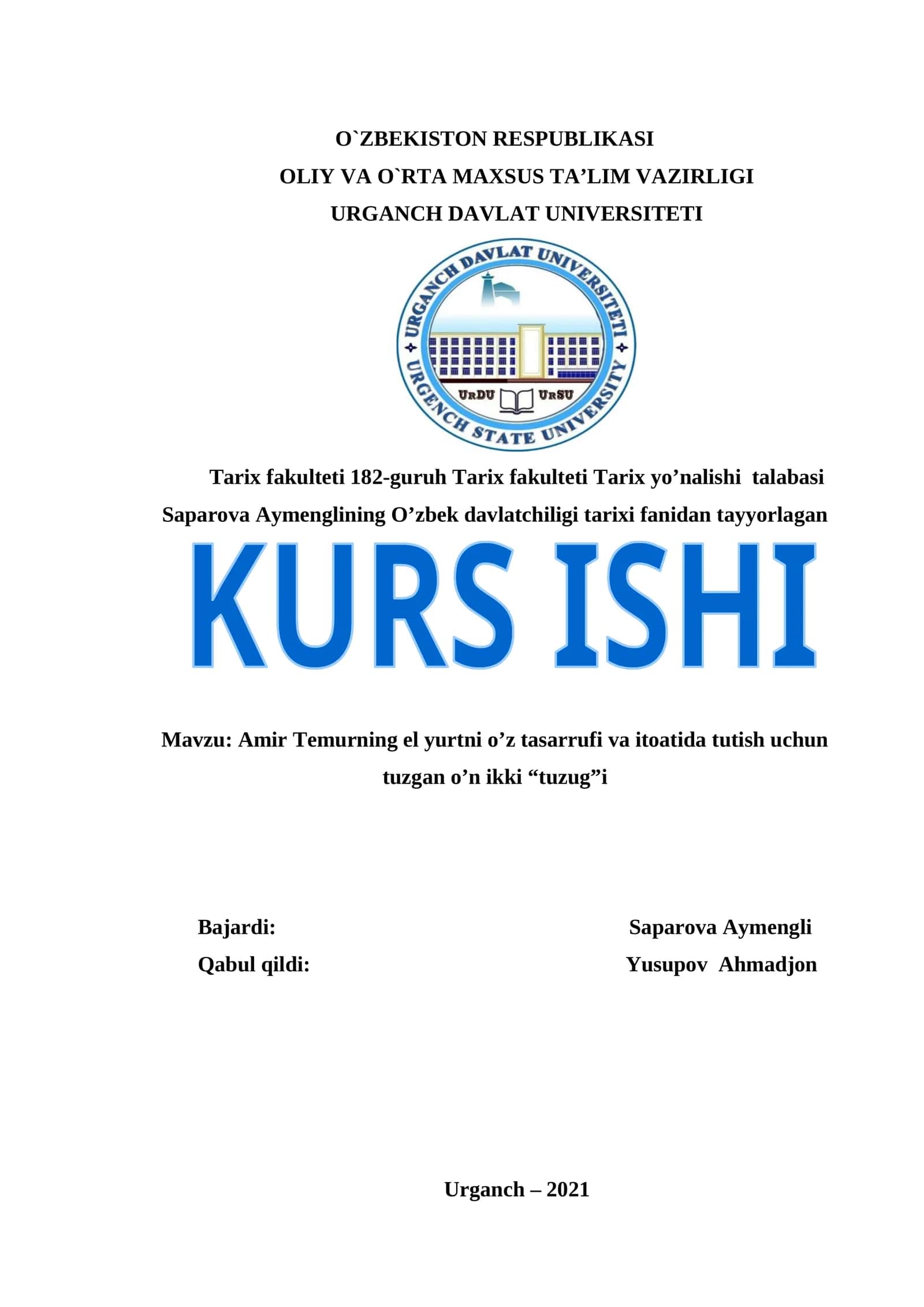 Amir Temurning el yurtni o’z tasarrufi va itoatida tutish uchun tuzgan o’n ikki “tuzug”i 1