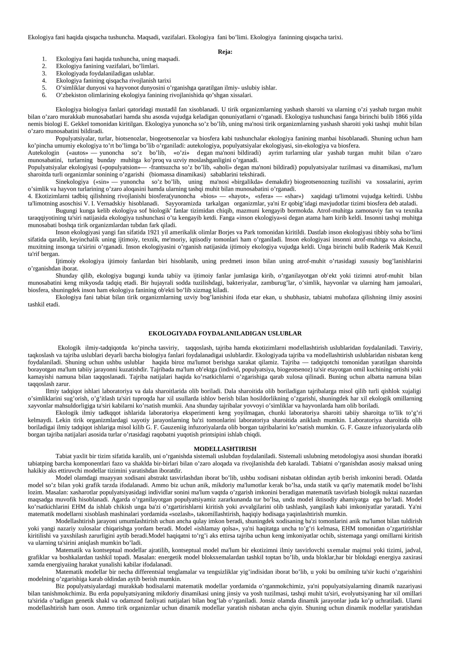 Ekologiya fani haqida tushuncha 1