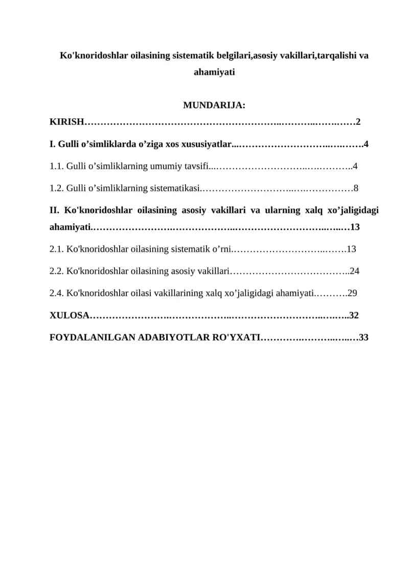 Ko'knoridoshlar oilasining asosiy vakillari va ularning xalq xo’jaligidagi ahamiyati 1