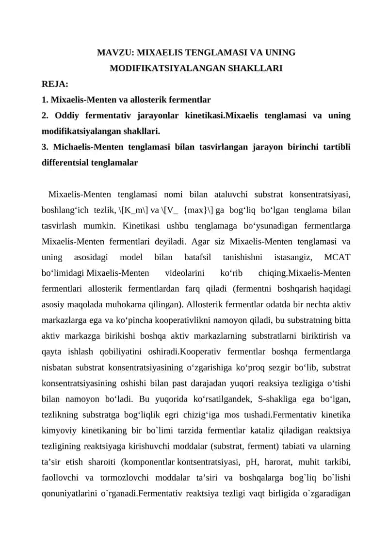 MIXAELIS TENGLAMASI VA UNING MODIFIKATSIYALANGAN SHAKLLARI 1