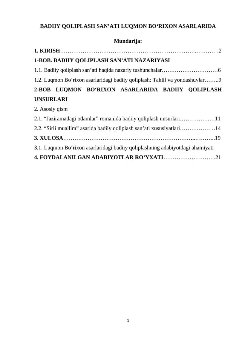 BADIIY QOLIPLASH SAN’ATI LUQMON BO‘RIXON ASARLARIDA 1