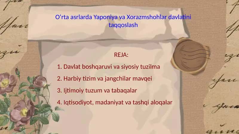O‘rta asrlarda Yaponiya va Xorazmshohlar davlatini taqqoslash 1