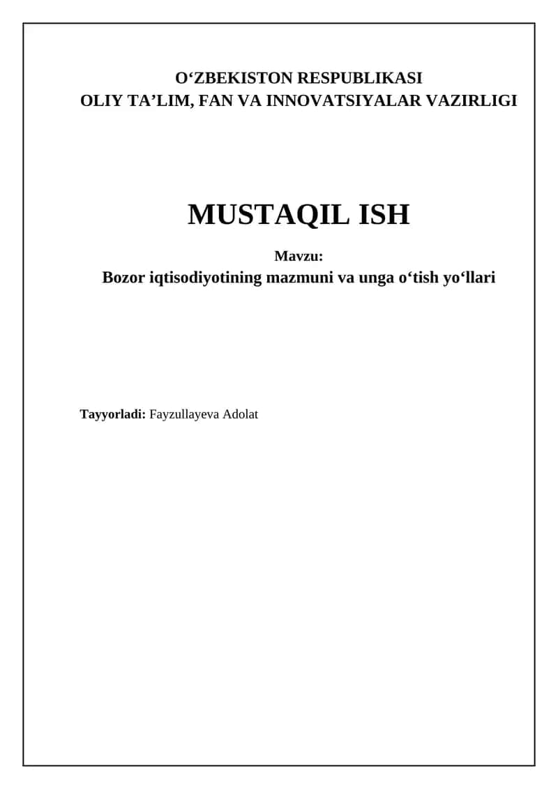 Bozor iqtisodiyotiga o'tishning o'ziga xos xususiyatlari va istiqbollari 1