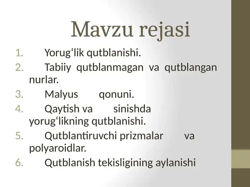 Yorug‘likning qutblanishi 1