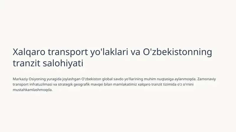 Xalqaro transport yo'laklari va O'zbekistonning tranzit salohiyati 1