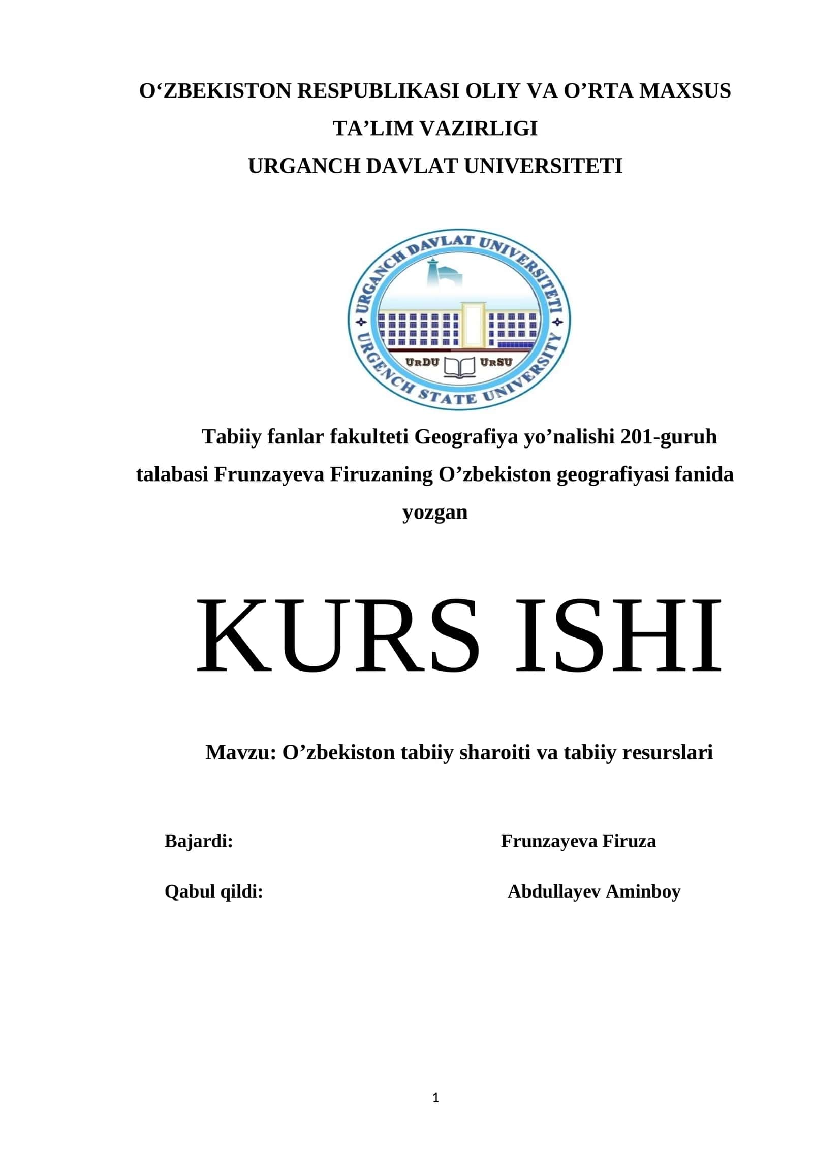 O’zbekiston tabiiy sharoiti va tabiiy resurslari 1