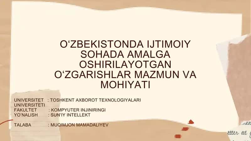 O'zbekistonda davrlar osha ijtimoiy soha bo'yicha qilinayotgan ishlar 1