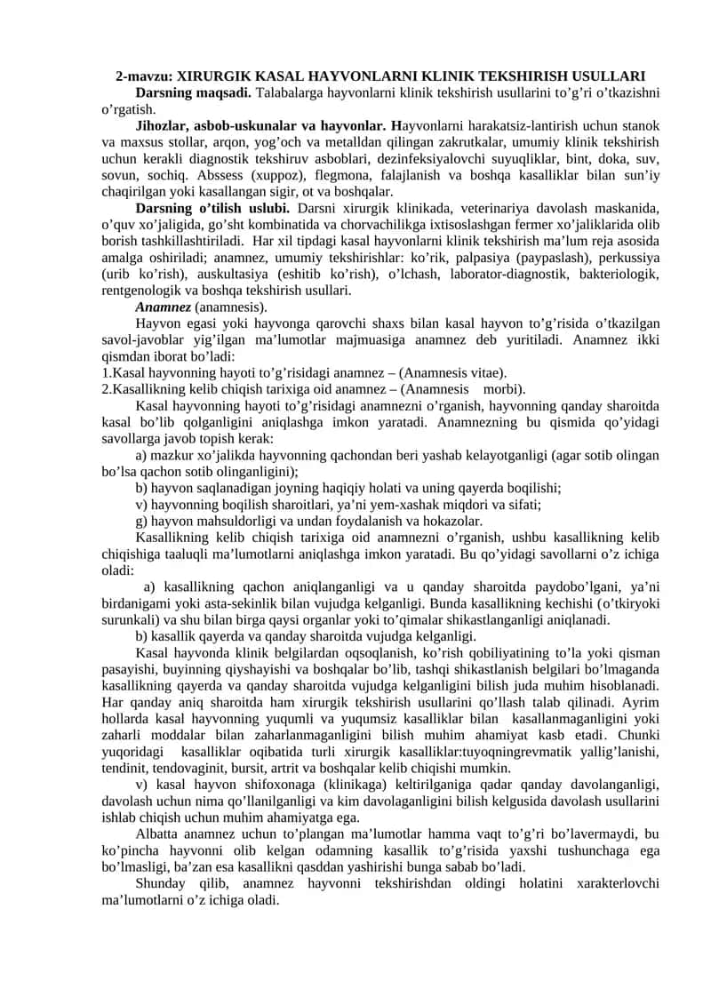Xirurgik kasal hayvonlarni klinik tekshirish usullari 1