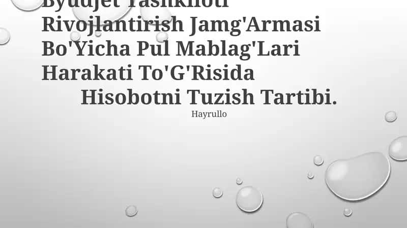 Pul Mablag'Lari Harakati To'G'Risida Hisobot 1