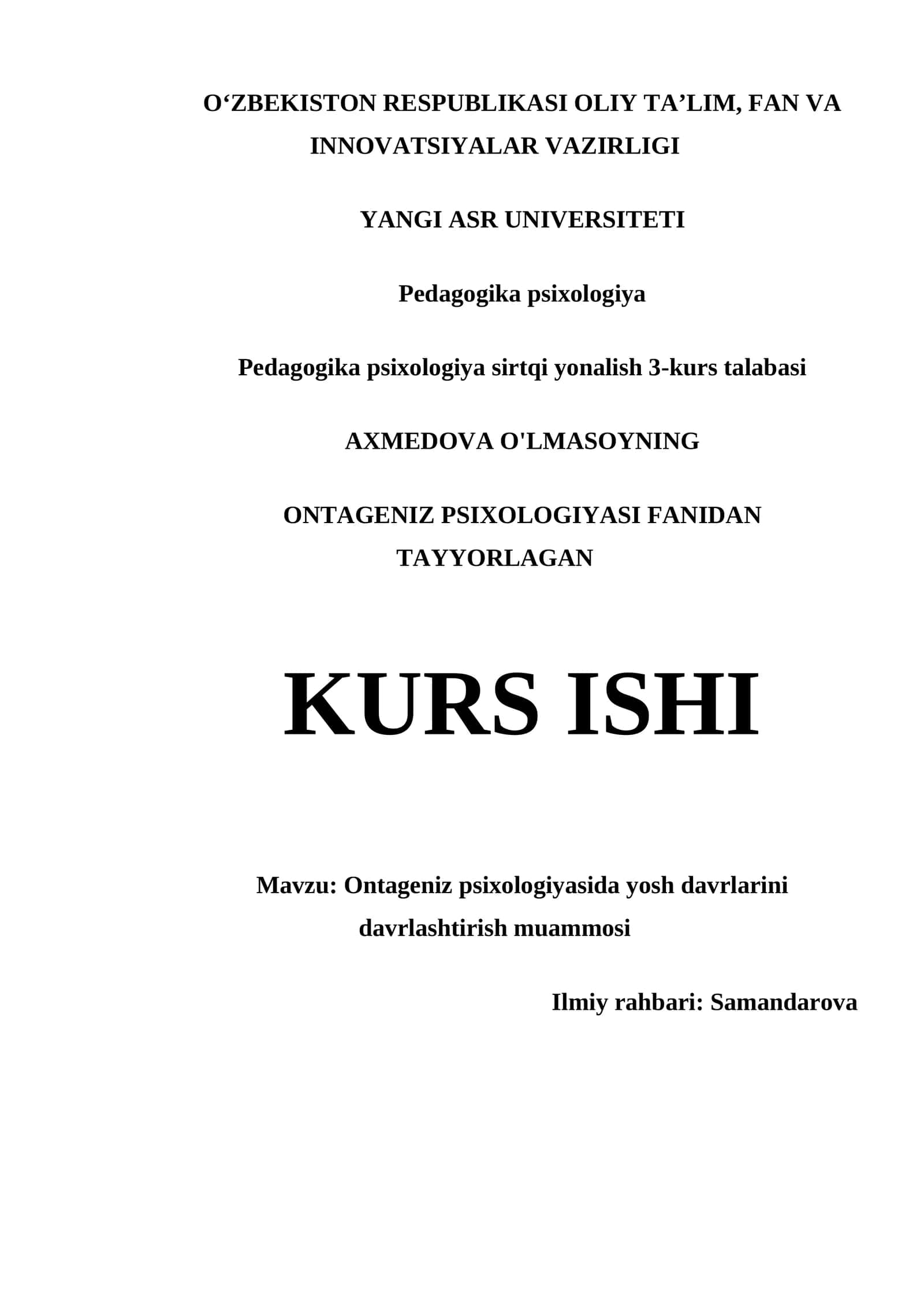 ONTAGENIZ PSIXOLOGIYASIDA YOSH DAVRLARINI DAVRLASHTIRISH MUAMMOSI 1