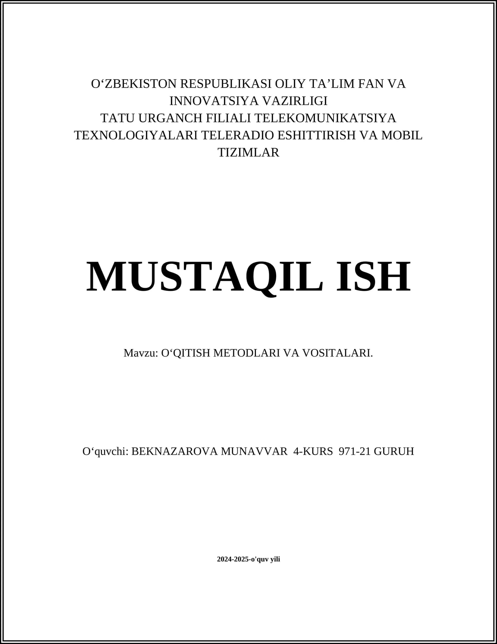 Ta'lim Texnologiyalari va Innovatsion Metodlar 1
