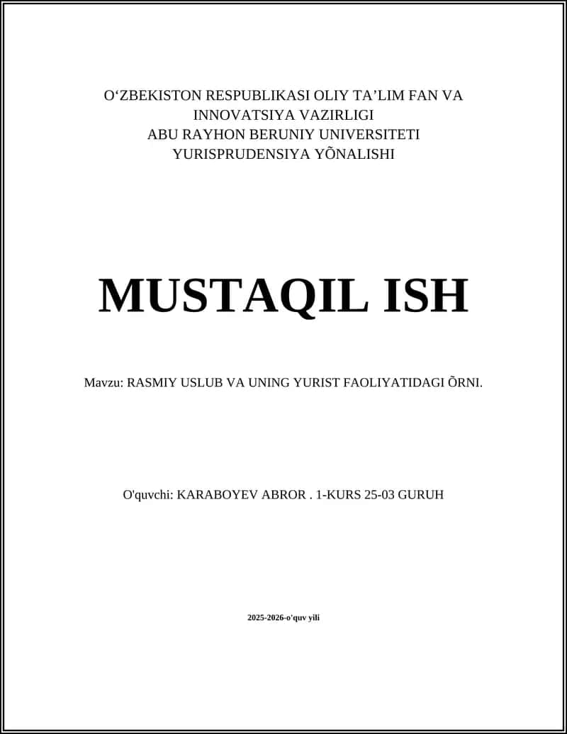 RASMIY USLUB VA UNING YURIST FAOLIYATIDAGI ÕRNI 1