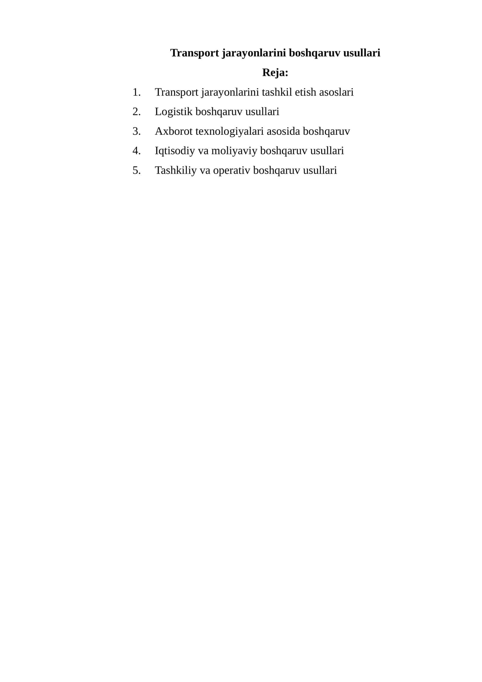 Transport jarayonlarini boshqaruv usullari 1